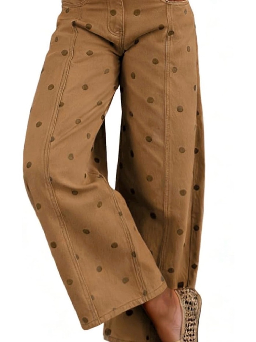 Wide Leg Polka Dot Jeans - Brown